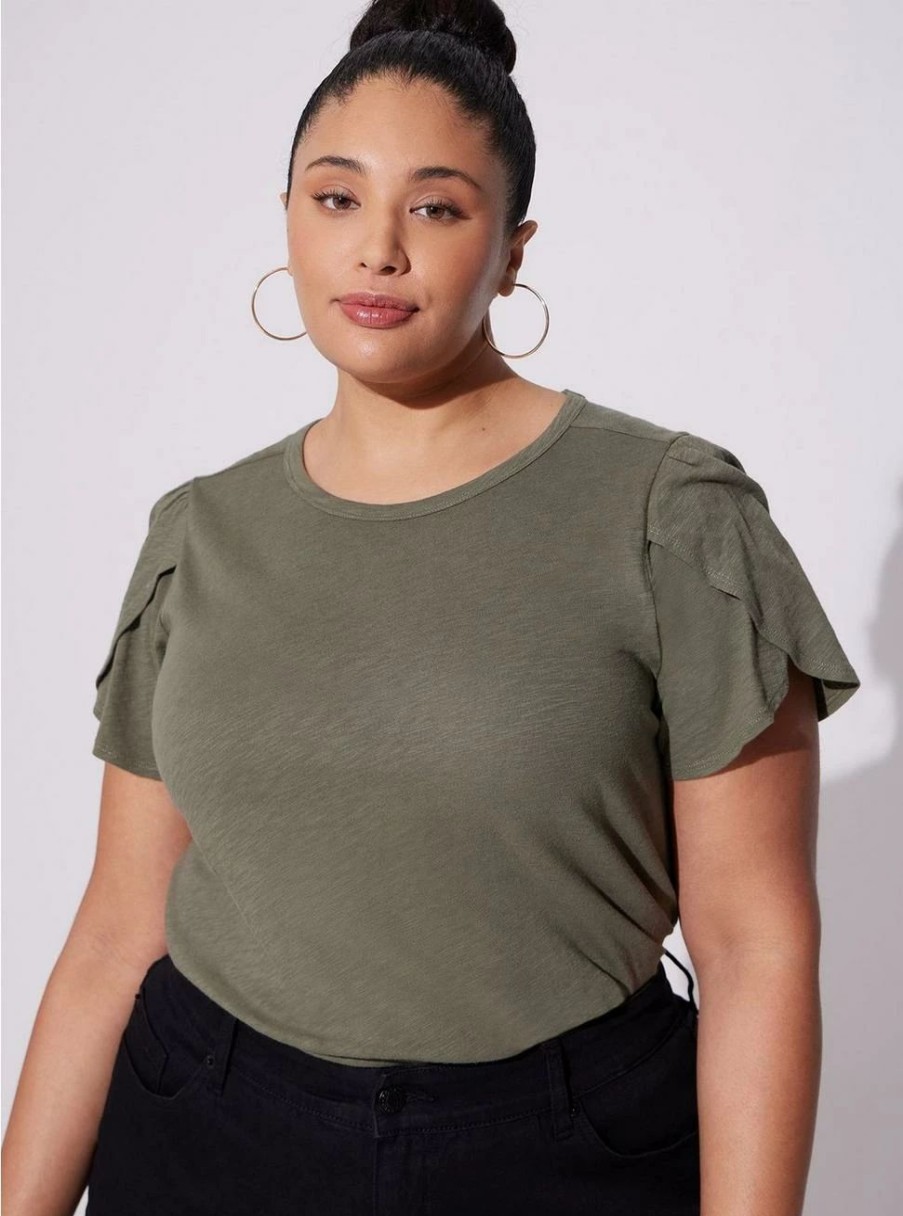 Tops * | Torrid Cotton Slub Jersey Crew Neck Tulip Sleeve Tee