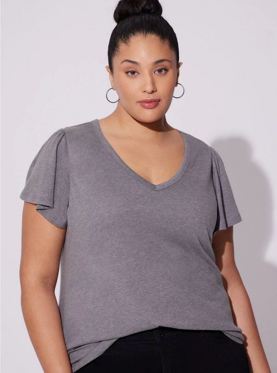 Tops * | Torrid Girlfriend Signature Jersey V-Neck Flutter Sleeve Tee