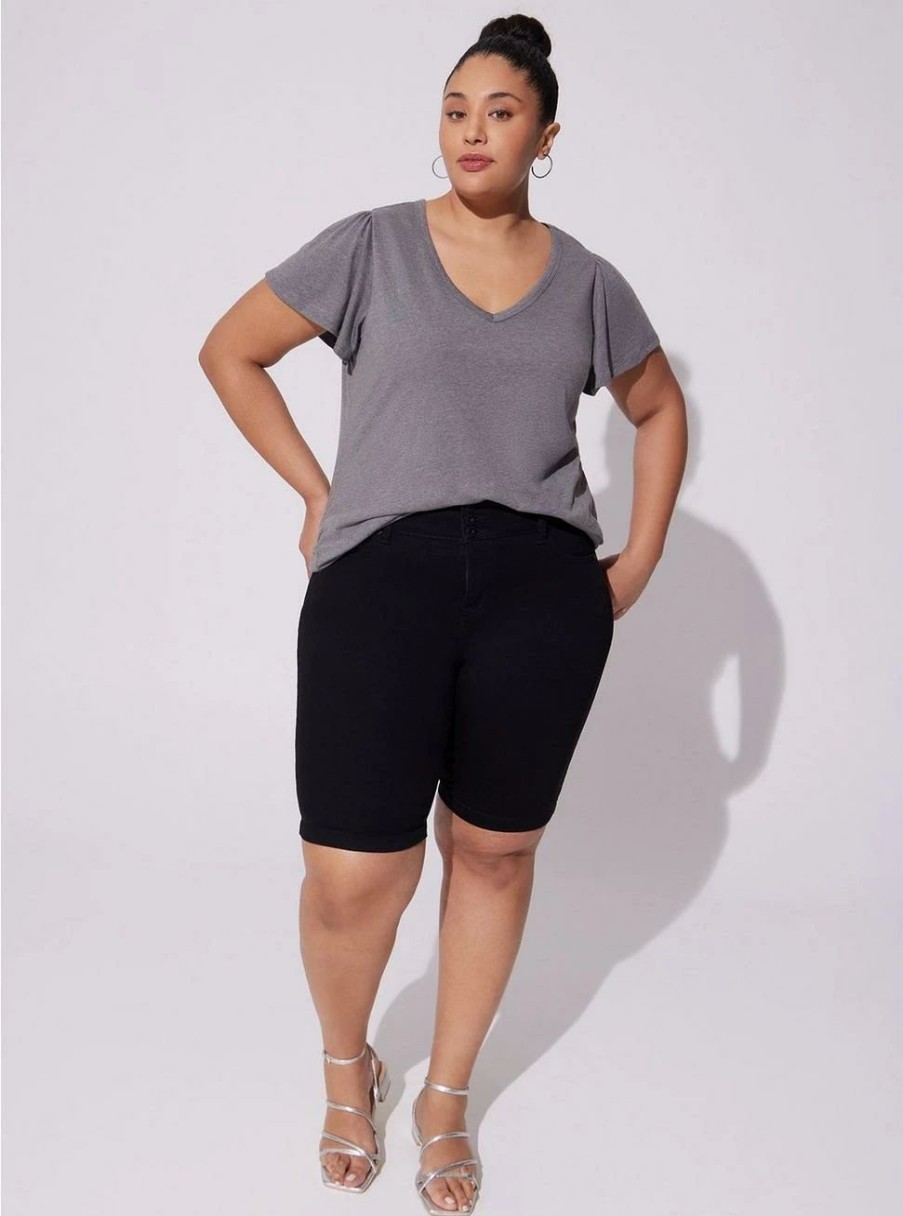 Tops * | Torrid Girlfriend Signature Jersey V-Neck Flutter Sleeve Tee