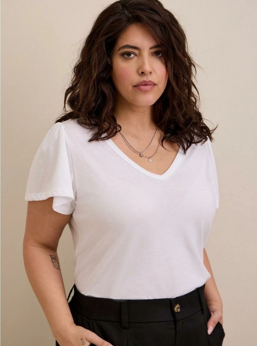 Tops * | Torrid Girlfriend Signature Jersey V-Neck Flutter Sleeve Tee