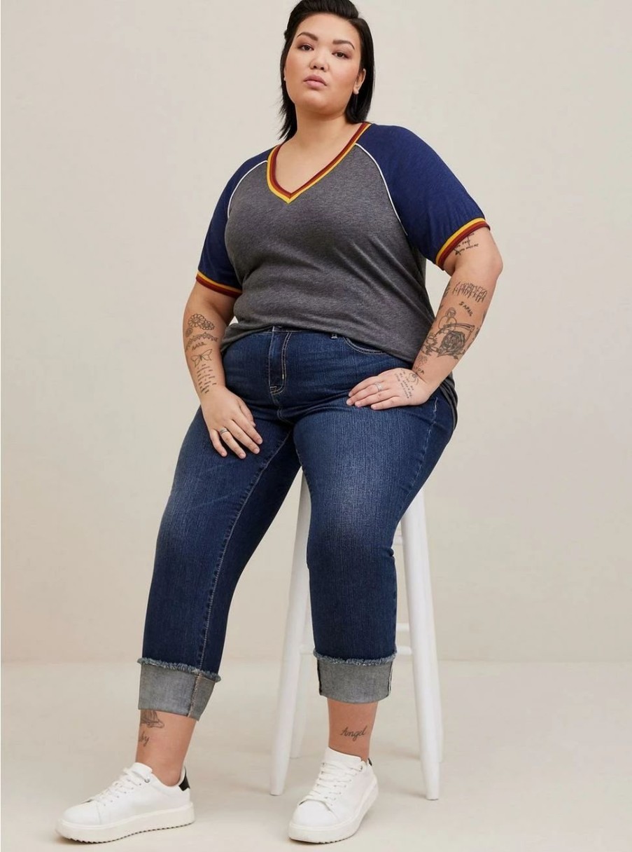 Tops * | Torrid Super Soft Slub V-Neck Varsity Raglan Tee