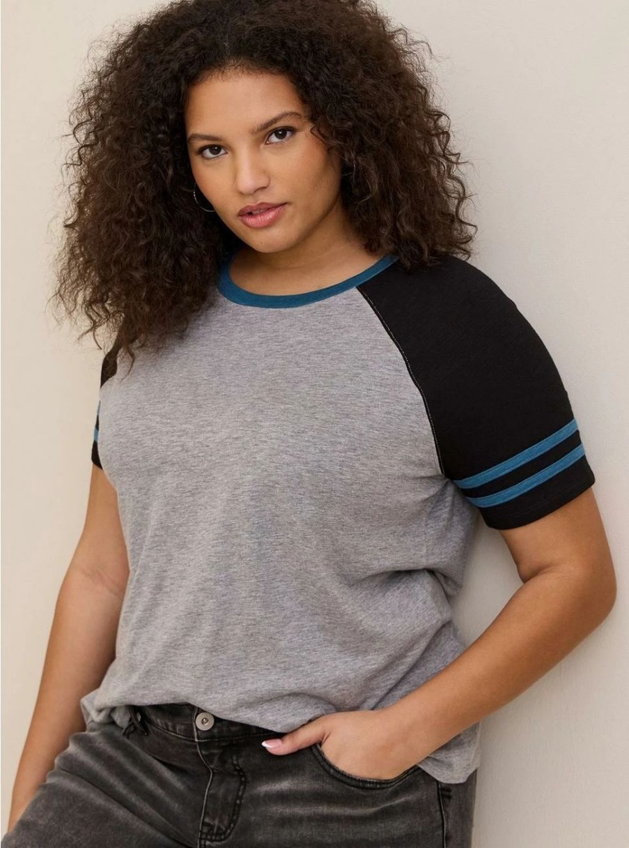 Tops * | Torrid Classic Fit Super Soft Slub Crew Neck Varsity Raglan Tee