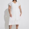 Dresses * | Torrid Midi Eyelet Hi Low Button Front Shirt Dress