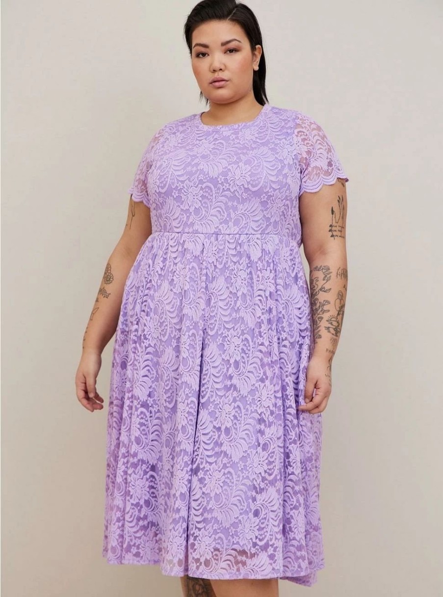 Dresses * | Torrid Midi Lace Fit And Flare Dress