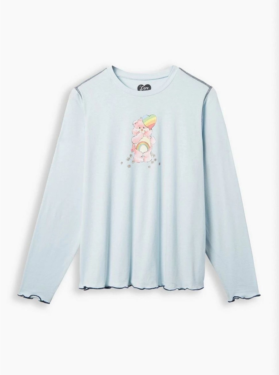 Tops * | Null Care Bears Slim Fit Cotton Long Sleeve Lettuce Hem Crop Tee