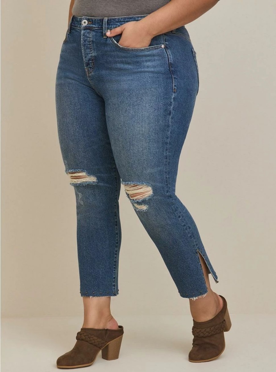 Jeans * | Torrid Straight Classic Denim High-Rise Studded Jean