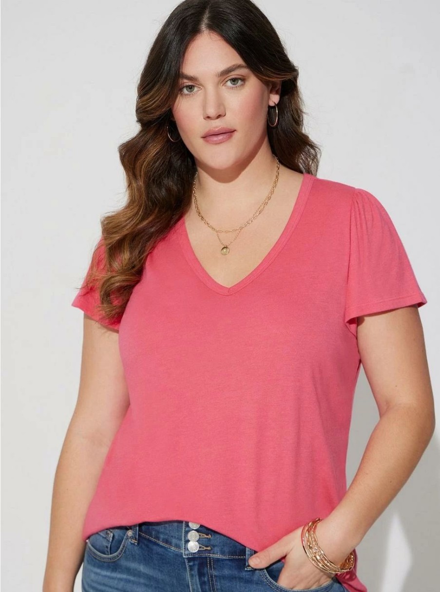 Tops * | Torrid Girlfriend Signature Jersey V-Neck Flutter Sleeve Tee