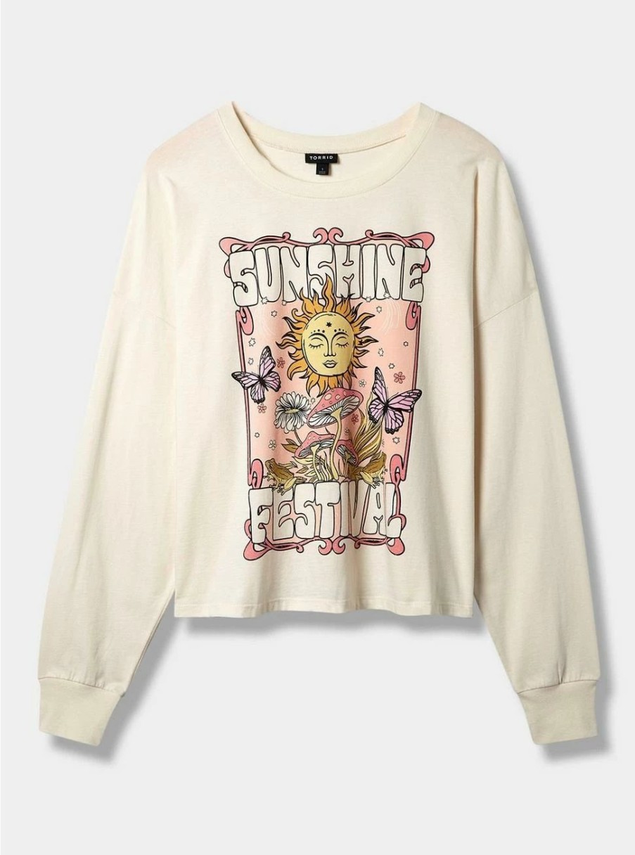 Tops * | Null Sunshine Relaxed Fit Cotton Jersey Crew Neck Long Sleeve Crop Tee