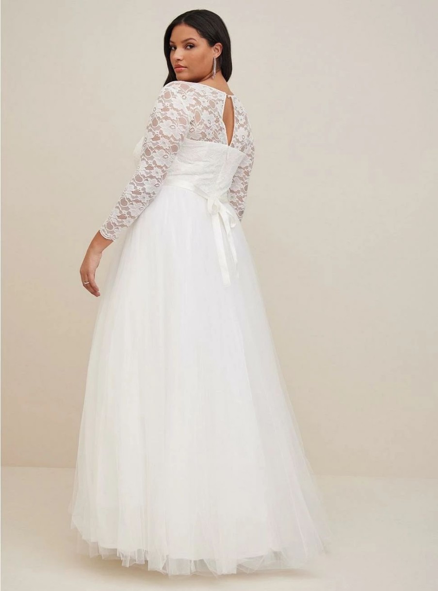 Dresses * | Torrid Ivory Lace & Tulle Beaded Sash A-Line Wedding Dress