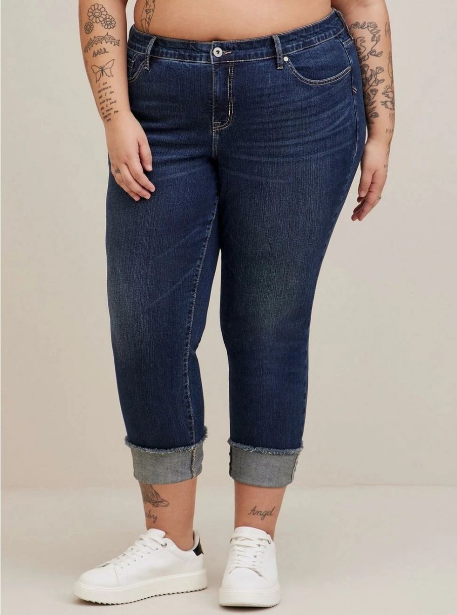 Jeans * | Torrid Crop Boyfriend Straight Vintage Stretch Mid-Rise Jean