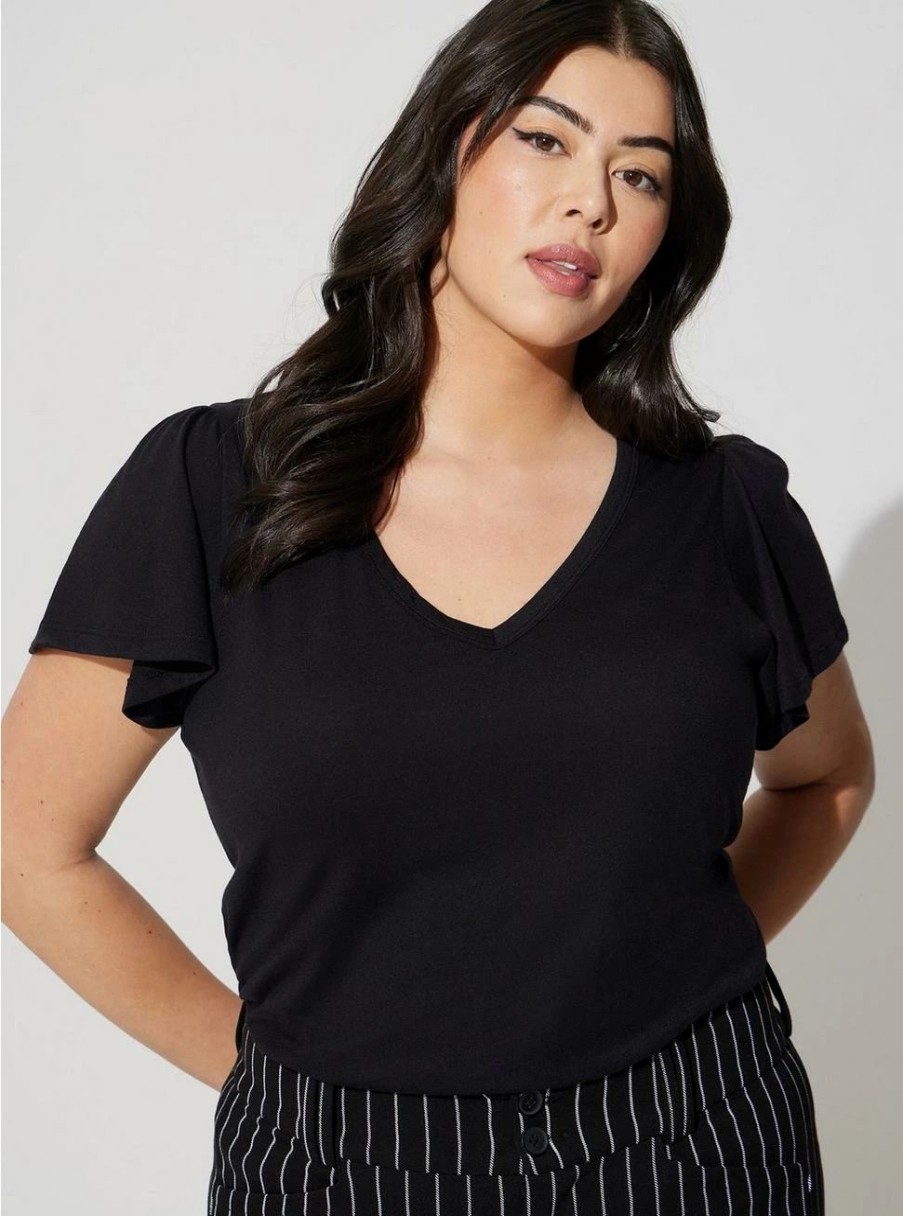 Tops * | Torrid Girlfriend Signature Jersey V-Neck Flutter Sleeve Tee