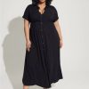 Dresses * | Torrid Maxi Rayon Slub Button Front Godet A-Line Dress