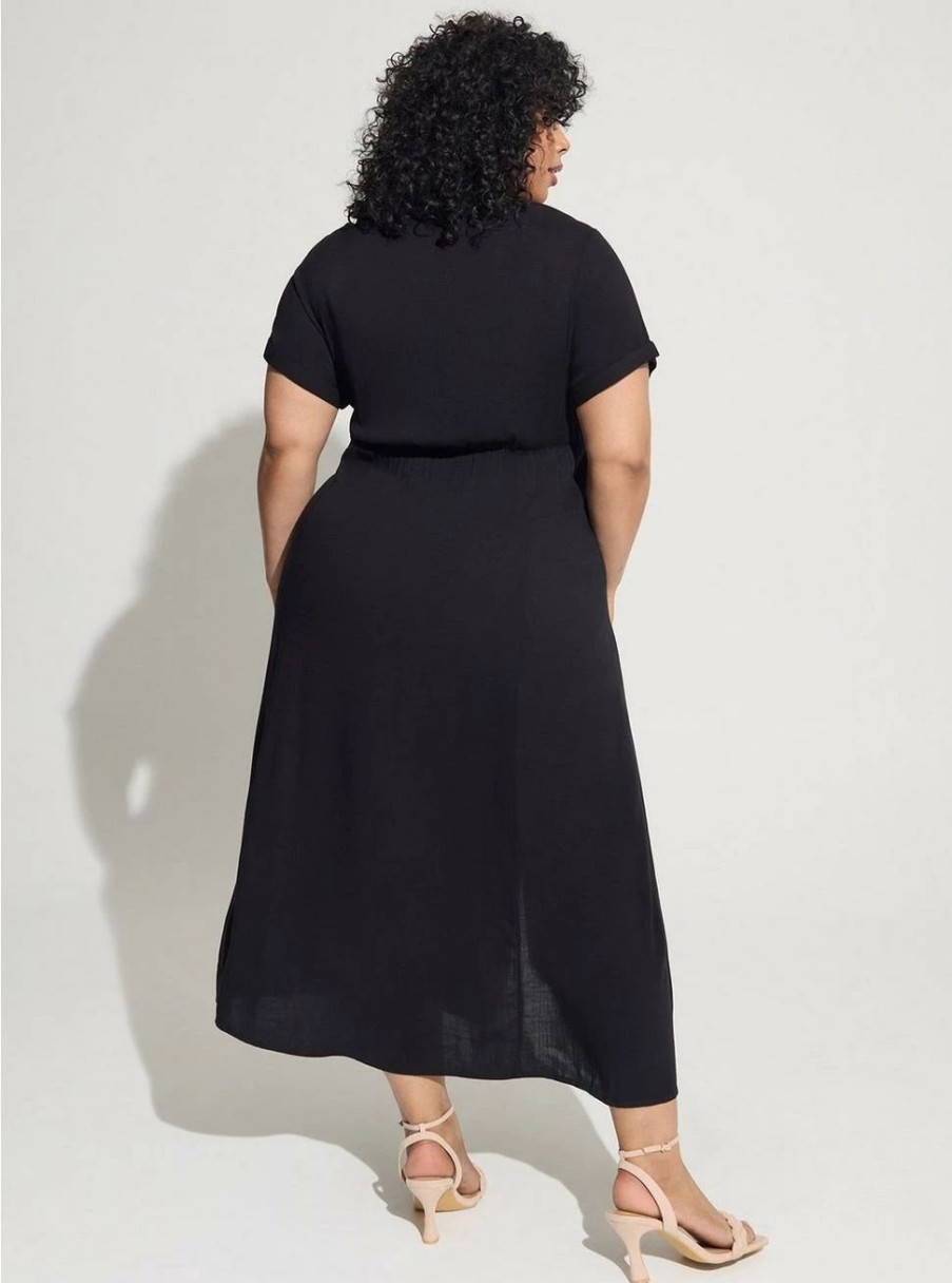 Dresses * | Torrid Maxi Rayon Slub Button Front Godet A-Line Dress