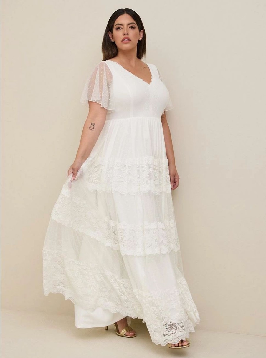 Dresses * | Torrid Ivory Lace A-Line Boho Wedding Dress