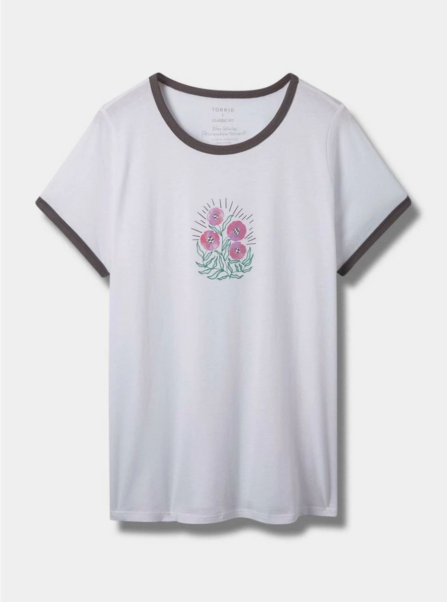 Tops * | Null Floral Classic Fit Crew Neck Ringer Tee