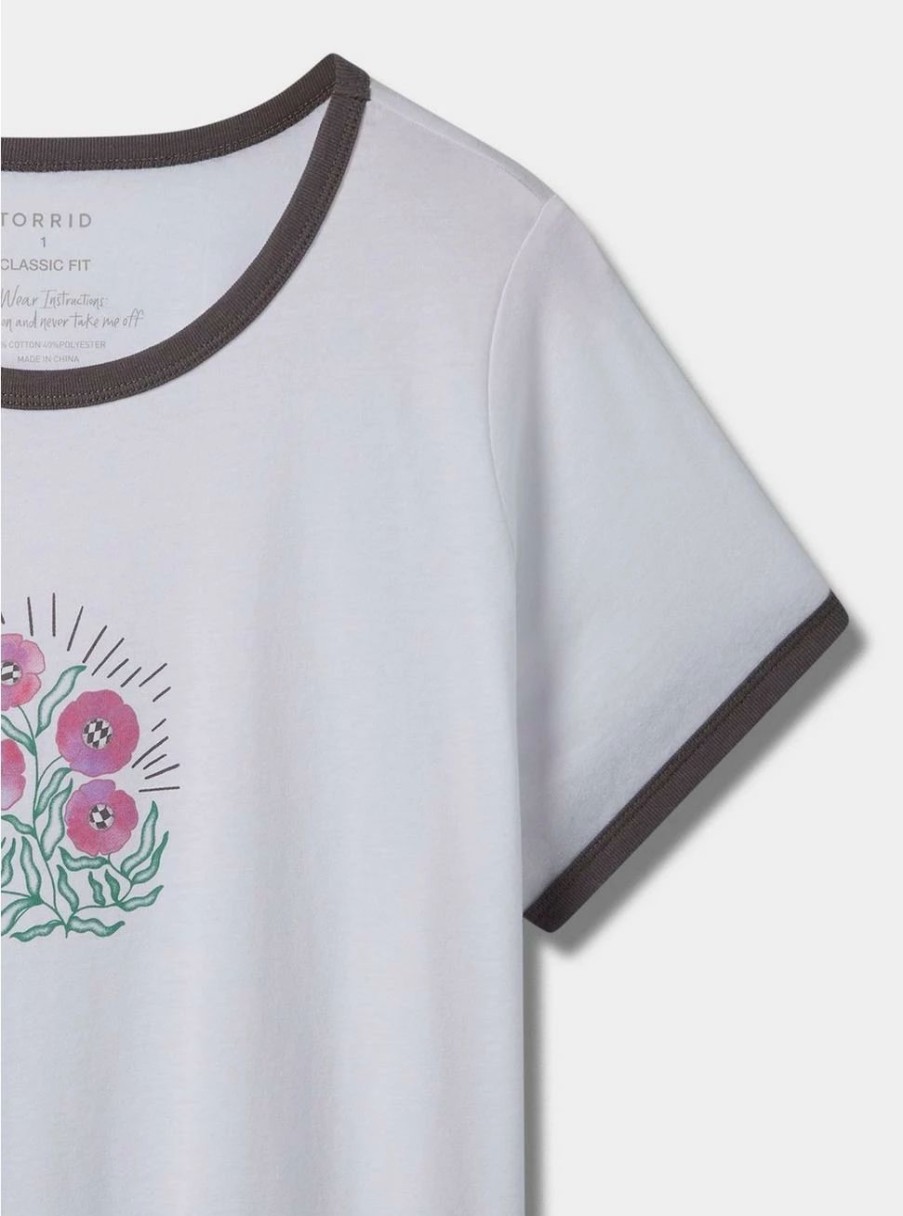 Tops * | Null Floral Classic Fit Crew Neck Ringer Tee