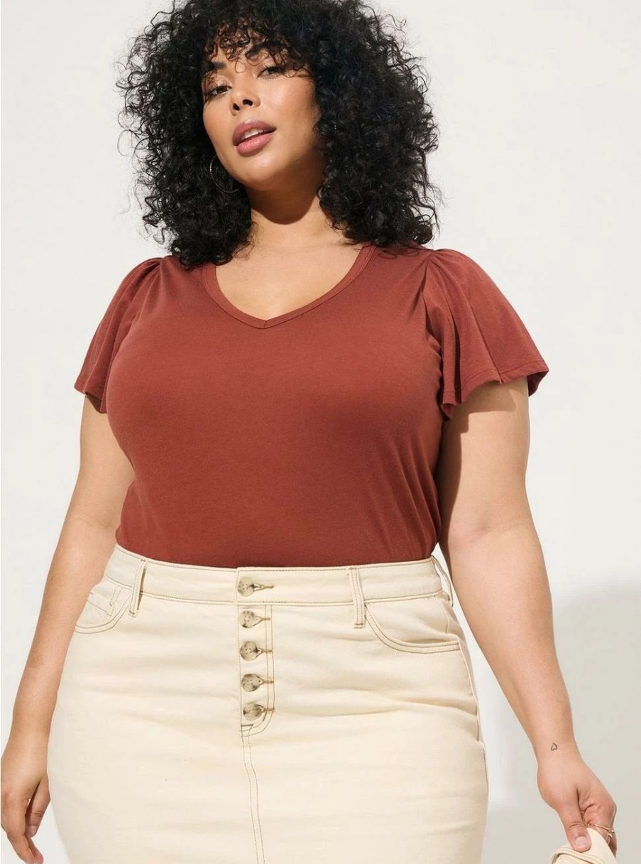 Tops * | Torrid Girlfriend Signature Jersey V-Neck Flutter Sleeve Tee