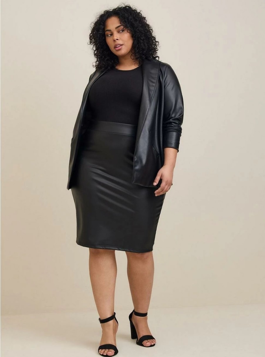 Bottoms * | Torrid Black Faux Pleather Pencil Skirt