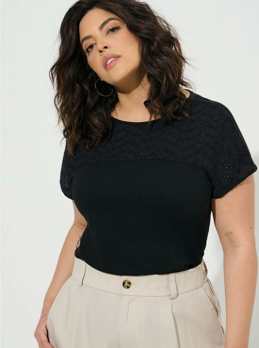 Tops * | Torrid Cotton Eyelet Inset Dolman Short Sleeve Tee