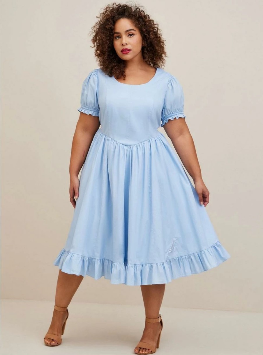 Dresses * | Torrid Disney Cinderella Stretch Poplin Puff Sleeve Midi Dress