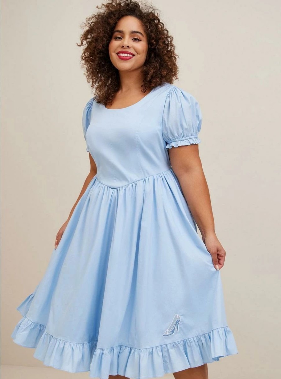 Dresses * | Torrid Disney Cinderella Stretch Poplin Puff Sleeve Midi Dress