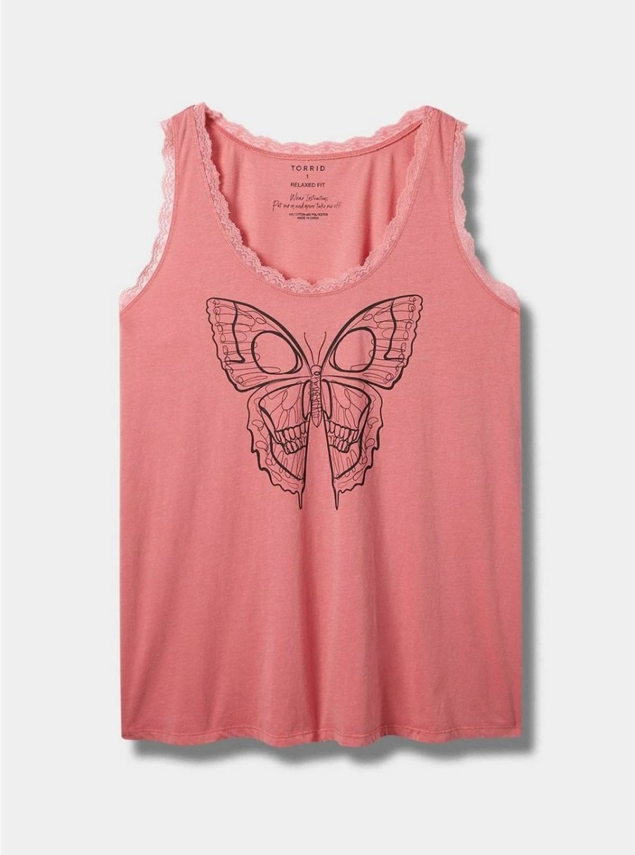 Tops * | Null Butterfly Cotton Scoop Neck Tank