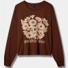 Tops * | Null Positive Vibes Relaxed Fit Cotton Jersey Crew Neck Long Sleeve Crop Tee