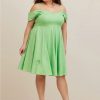 Dresses * | Torrid Disney Tinkerbell Stretch Poplin Off Shoulder Dress