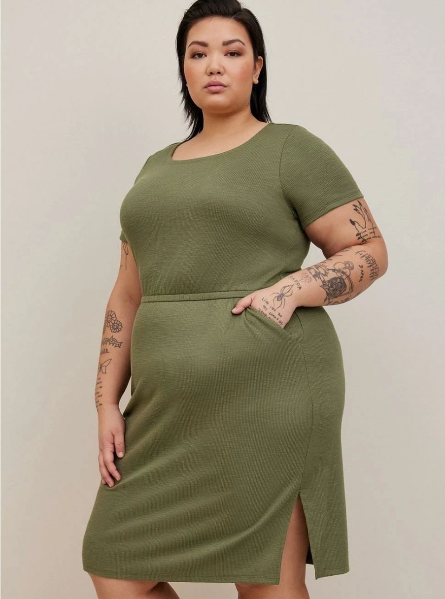 Dresses * | Torrid At The Knee Slub Rib Slit T-Shirt Dress