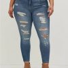 Jeans * | Torrid Bombshell Skinny Premium Stretch High-Rise Destructed Jean