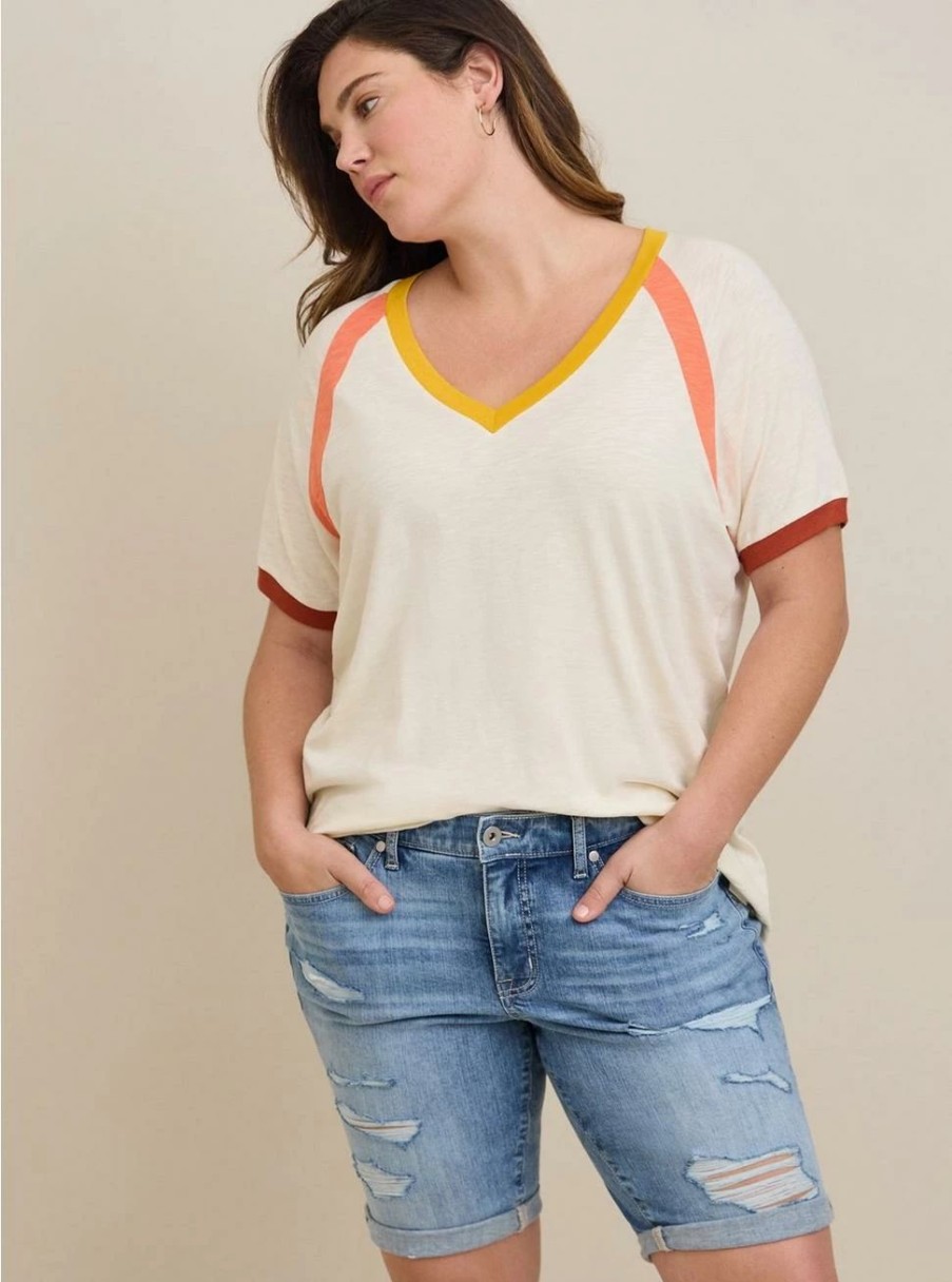 Tops * | Torrid Super Soft Slub V-Neck Colorblock Raglan Tee